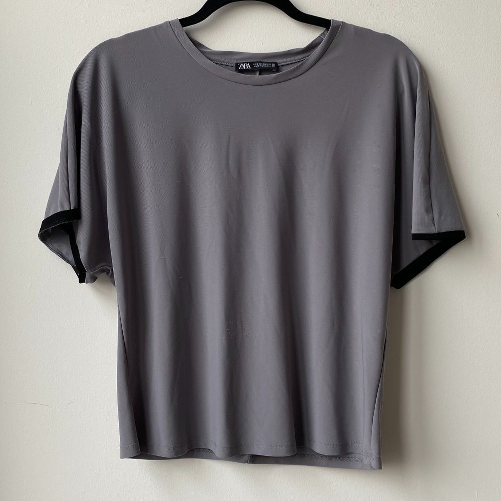 Zara Gray Top with Black Trim